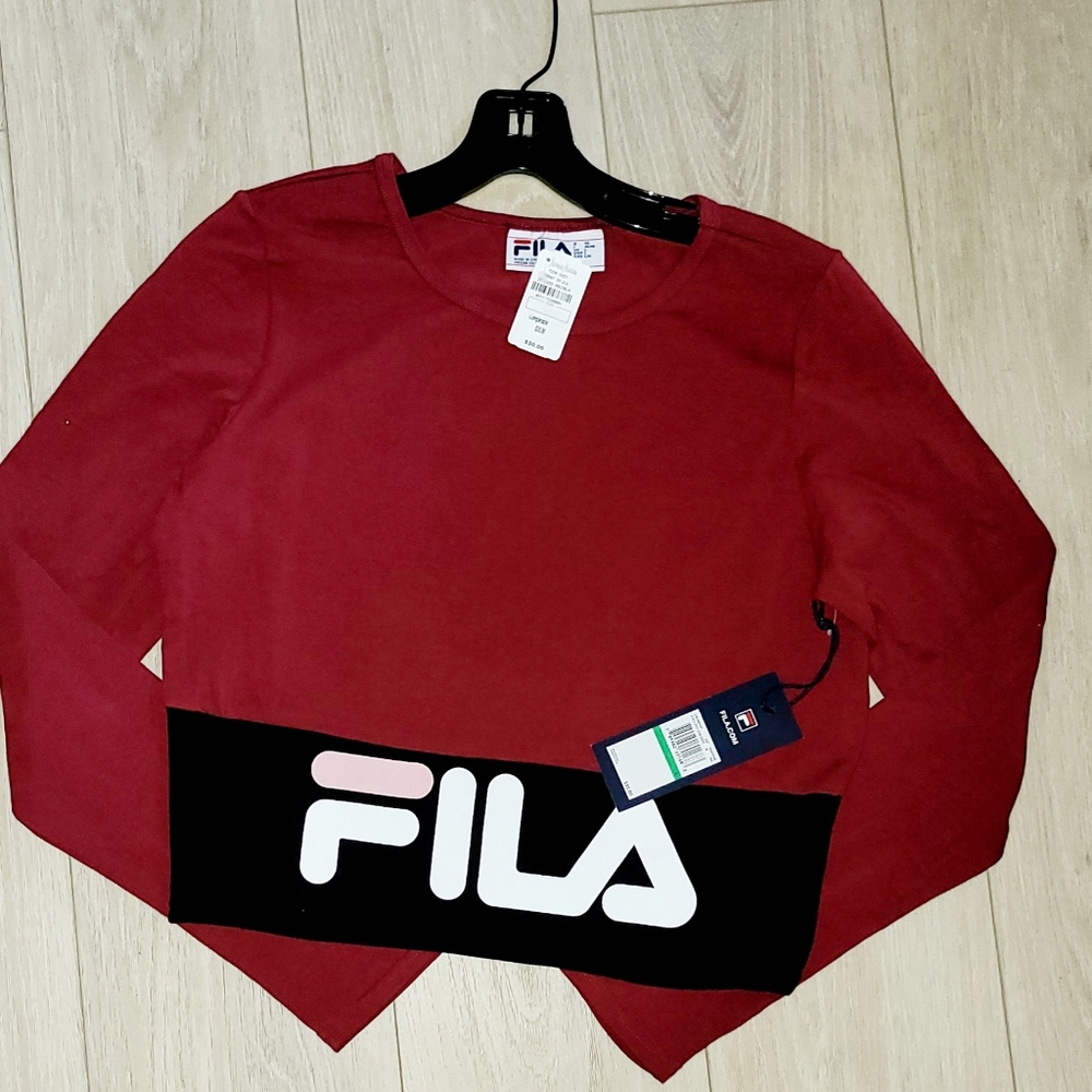 FILA L athletic long sleeve burgundy red tee t-shirt